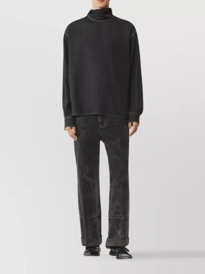 Lanvin High Collar Long Sleeve Knitwear With Buttons In Black