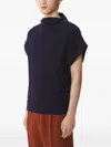 Lanvin High Neck Short Sleeve Knit Sweater In Blue