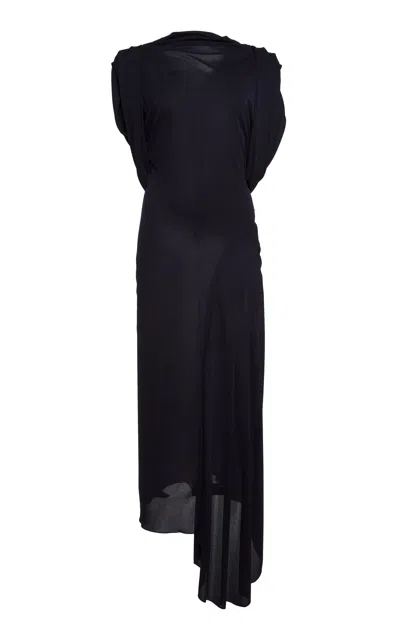 Lanvin High Neck Draped Maxi Dress In Black