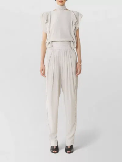 Lanvin High Neck Draped Sleeveless Top Ruffles In White