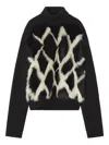 Lanvin Wool And Leather Intarsia Turtleneck Sweater In Black