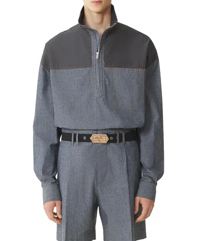 Lanvin High Zip-neck Chambray Top In Gray