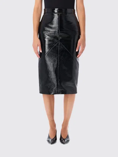 Lanvin High-waisted Coated Cotton Long Pencil Skirt With Back Slit In Black