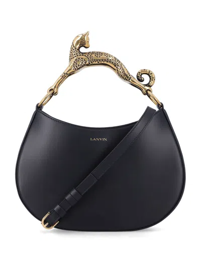 Lanvin Hobo Cat Handle Leather Shoulder Bag In Black