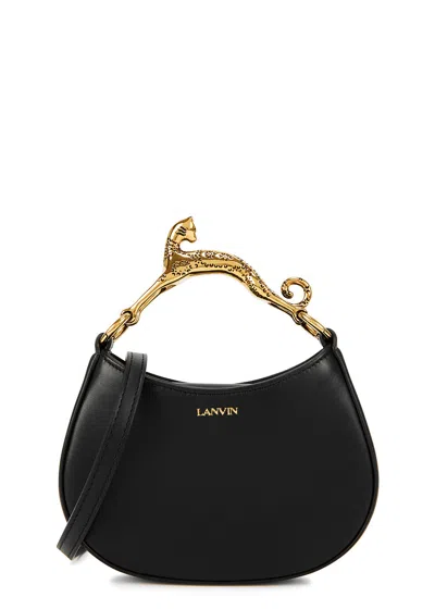 Lanvin Hobo Cat Mini Leather Top, Top Handle Bag, Bag, Black In Light Pink