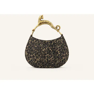 Lanvin Hobo Cat Small Raffia Bag With A Leopard Print And Cat Handle In Multi