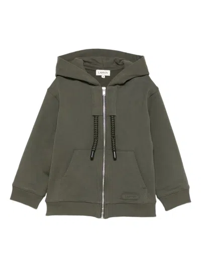 Lanvin Hooded Mini Neckline Zip-up Sweater In Green