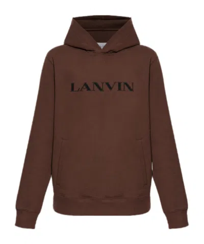 Lanvin Logo-embroidered Hoodie In Brown