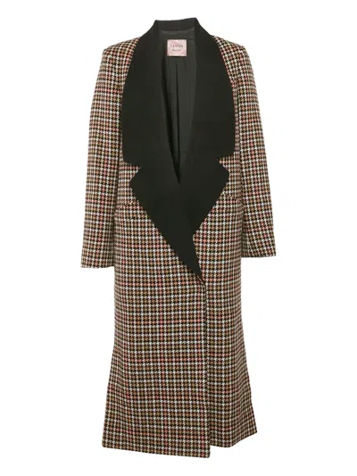 Pre-owned Lanvin Houndstooth Wool Coat In Brown