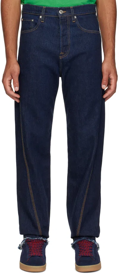 Lanvin Indigo Twisted Jeans In 29 Navy Blue