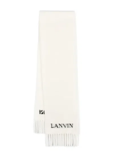 Lanvin Intarsia-logo Fringed Scarf In Neutrals