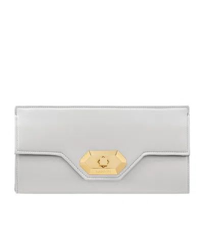 Lanvin Invitation Small Metallic Satin Clutch In Silver
