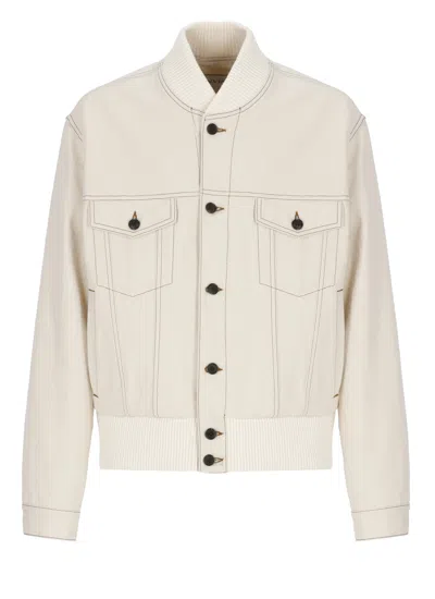 Lanvin Ivory Cotton Flap-pocket Jacket In Multi