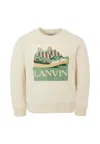 Lanvin Ivory Sweatshirt For Boy With Sneakers Print In White