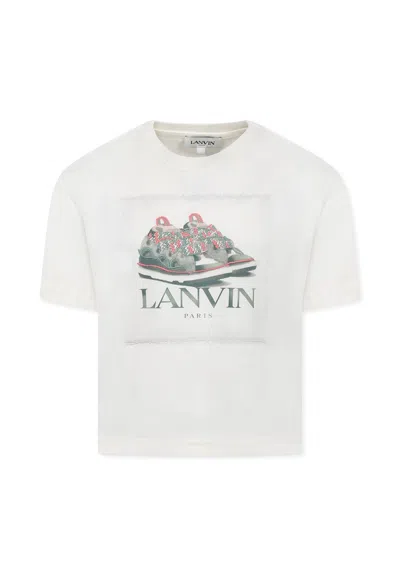Lanvin Kids' Ivory T-shirt For Boy With Sneakers Print