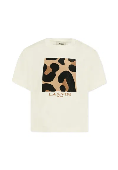 Lanvin Kids' Ivory T-shirt For Girl With Leopard Print In White
