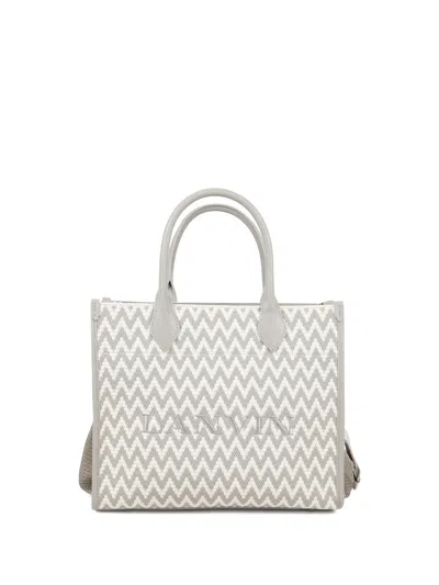 Lanvin Jacquard Cotton And Synthetic Tote Handbag With Adjustable Shoulder Strap In Beige