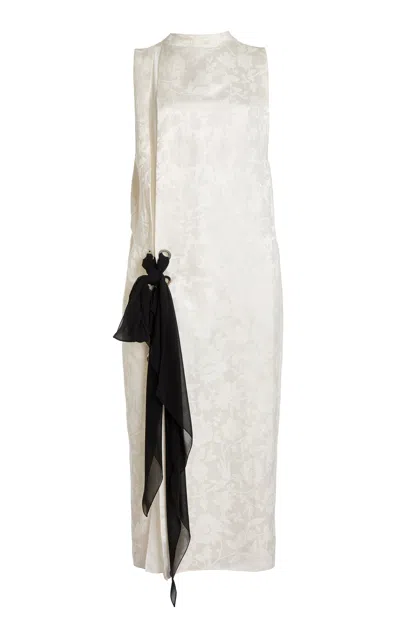 Lanvin Jacquard Knot-detail Linen-silk Midi Dress In White