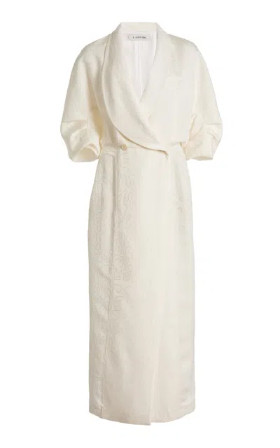Lanvin Jacquard Silk-blend Shawl Coat Dress In White