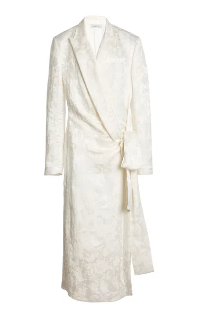 Lanvin Jacquard Tailored Linen-silk Wrap Dress In White
