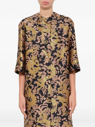 Lanvin Jacquard-patterned Button-front Coat In Multi