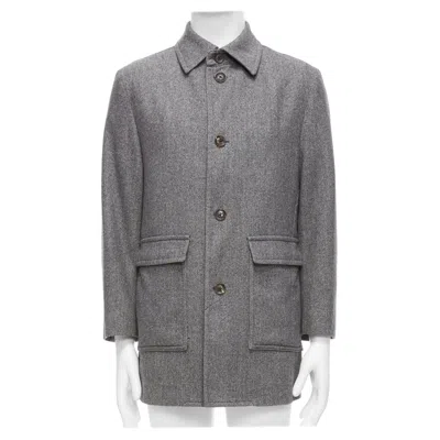 Pre-owned Lanvin Jl Grey Wool Blend Herringbone Dual Pocketed Overcoat It46 S In Gray