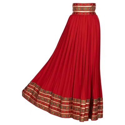 Pre-owned Lanvin Jules-françois Crahay Demi Couture Red Pleated Brocade Maxi Skirt 1970s