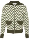 Lanvin Khaki And White Herringbone Pattern Cotton Sweater In Green