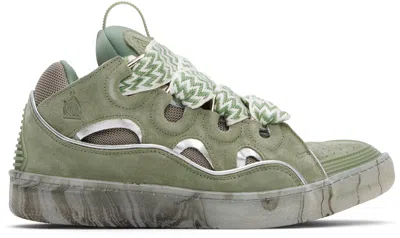 LANVIN KHAKI LEATHER CURB MARBLED SOLE SNEAKERS