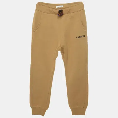 Pre-owned Lanvin Kids Beige Logo Embroidered Jersey Sweatpants 8 Yrs In Sand