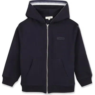 Lanvin Kids Embroidered Zip-up Hoodie In Cotton In Black
