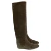 Lanvin Knee Wedge Boots In Brown Suede In Brown