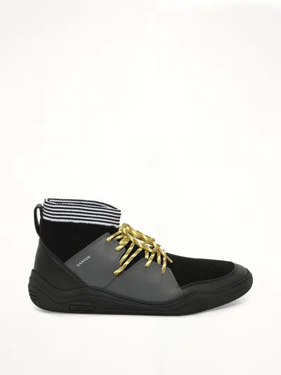 Lanvin Knit Lace Up Pique Sneaker In Black