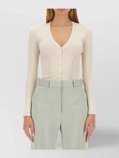 Lanvin Knit V Neck Ribbed Texture Cardigan
