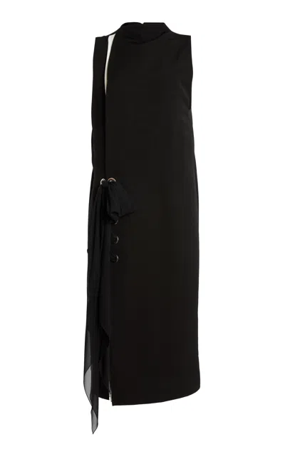 Lanvin Knot-detail Silk-blend Midi Dress In Black