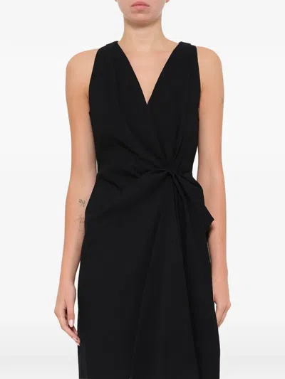 Lanvin Knot-detail V-neck Mini Dress In Black