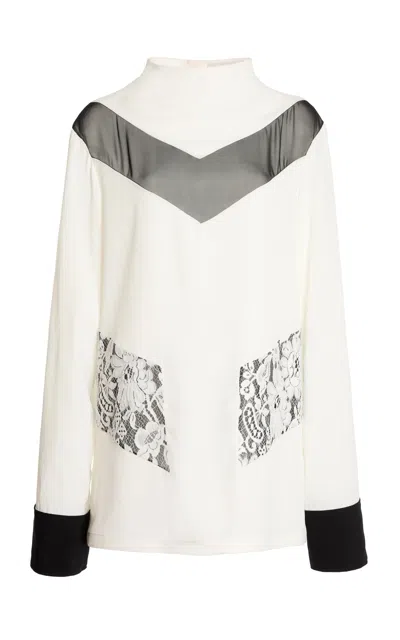 Lanvin Lace Detail Panel Silk Top In White