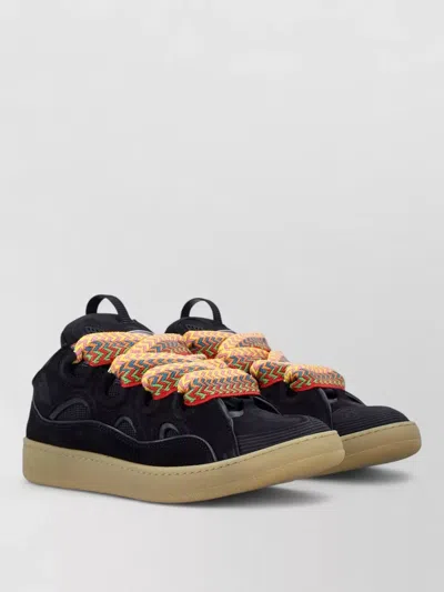 Lanvin Lace Detail Sneakers Suede Panels Rubber Sole In Black