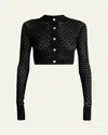 Lanvin Lace Open-knit Crop Crewneck Cardigan In Black