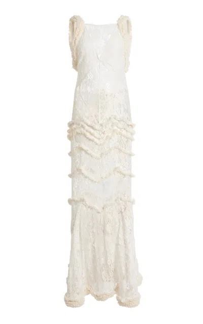 Lanvin Lace Open-back Cotton-blend Maxi Dress In White