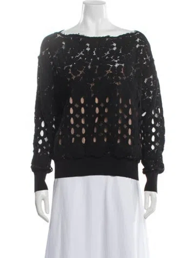 Pre-owned Lanvin Lace Pattern Bateau Neckline Top In Black
