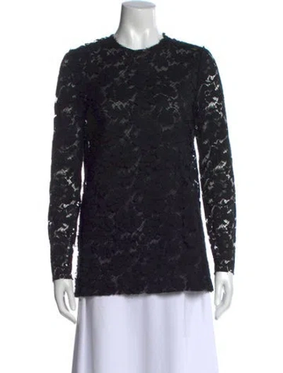 Pre-owned Lanvin Lace Pattern Crew Neck Top In Black