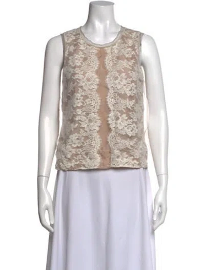 Pre-owned Lanvin Lace Pattern Crew Neck Top In Neutral