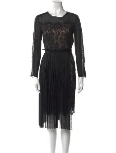 Pre-owned Lanvin Lace Pattern Midi Length Dress In Black