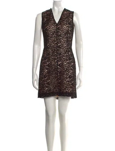 Pre-owned Lanvin Lace Pattern Mini Dress In Black