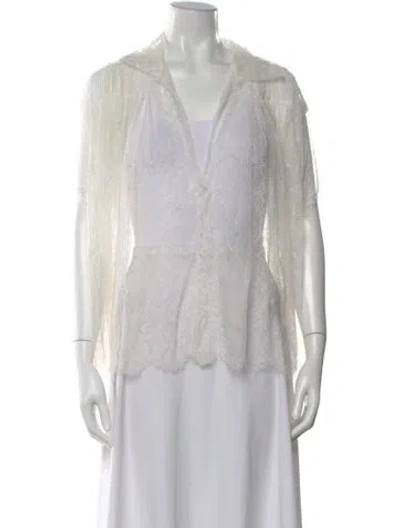 Pre-owned Lanvin Lace Pattern Short Sleeve Blouse In White