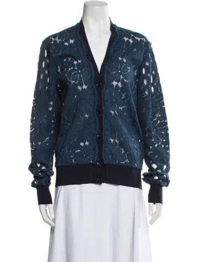 Pre-owned Lanvin Lace Pattern V-neck Sweater In Blue