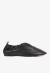 Lanvin Pointed-toe Leather Flats With Gathered Elastic Collar