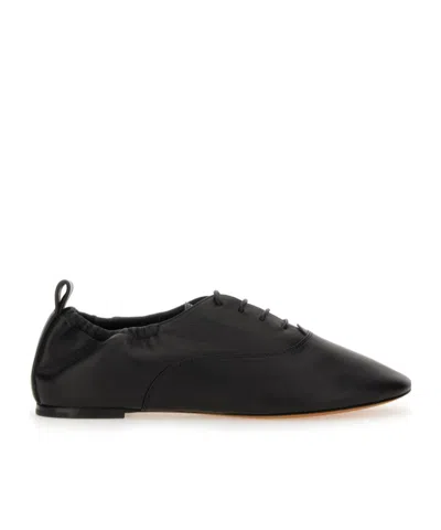 Lanvin Lace-up Leather Slippers In Black