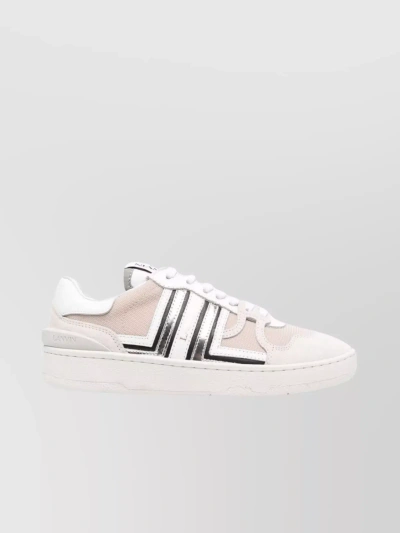 Lanvin Lace-up Low Top Sneakers With Contrast Stripes And Round Toe In White